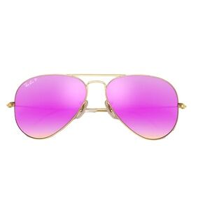 Ray-Ban Woman’s Aviator 3025 112/IQMatte Gold Polarized SunglassesPurple Lenses